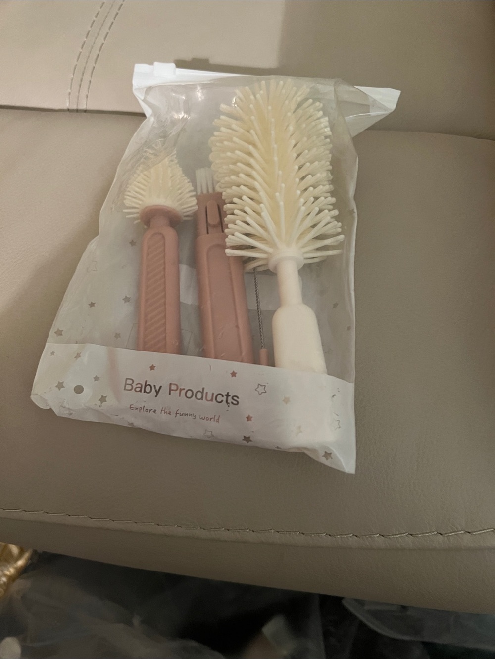 Baby Bottle and Nipple Cleaning Brush Set - Pink & Cream
